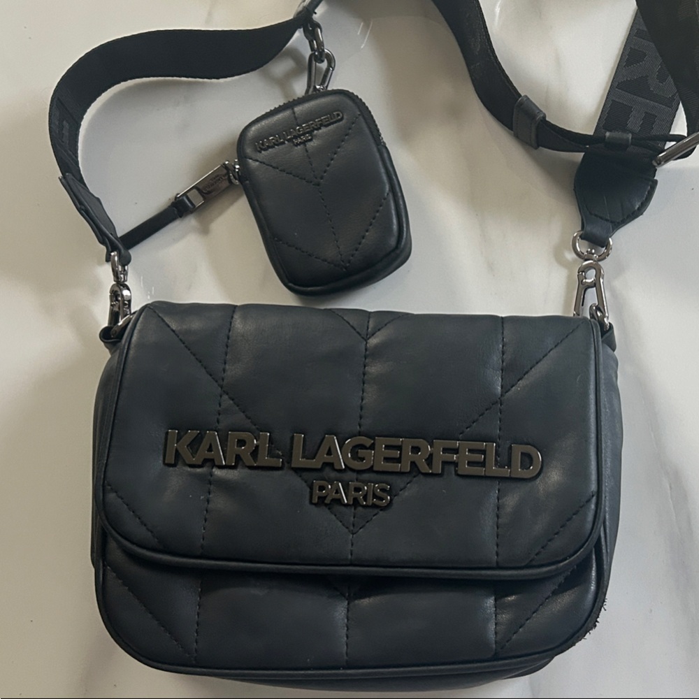 Karl Lagerfeld Black Quilted Crossbody Bag Set